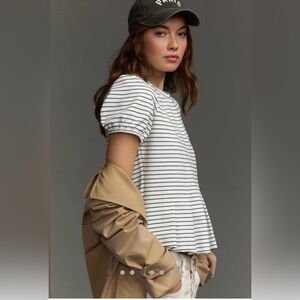 Anthropologie | Maeve Corset Peplum Top- Striped Nautical Classic, Size Small